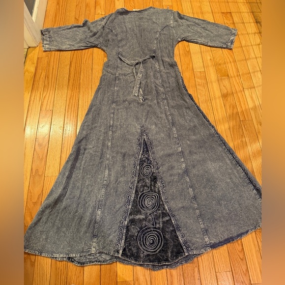 Chic Blue Embroidered Velvet Detail Long Sleeve Burnout Tie Back Dress L52 Fairy - Picture 5 of 10